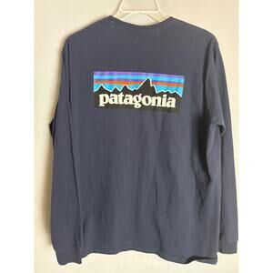 Patagonia Long Sleeve Shirt Men’s Large Navy Blue Logo Tee